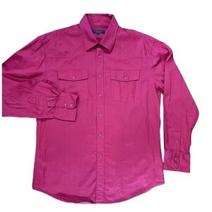 Mens Western Cowboy Shirt Pearl Snaps Long Sleeve Red Monticello Size L READ